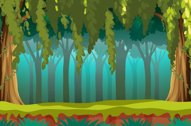 Vector nature scene with many trees