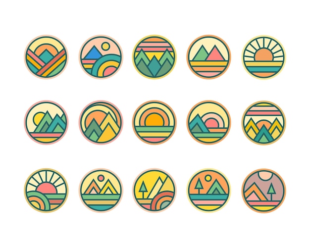 Nature Sun Beach Mountain Badge Circle