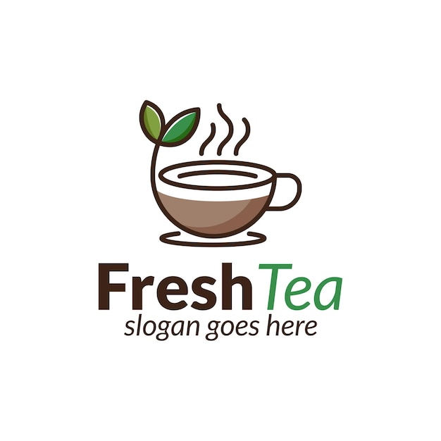 Nature tea fresh drink or hot coffee leaf line art logo for business cafe shop