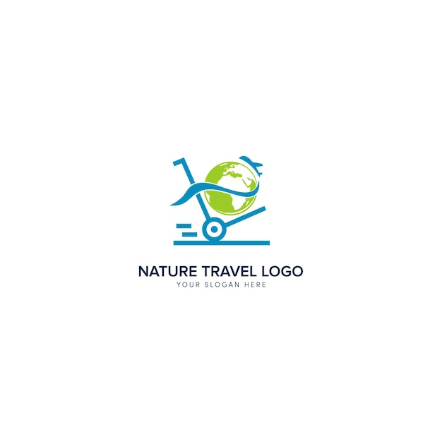 nature travel and cart logo design green world and plane logo