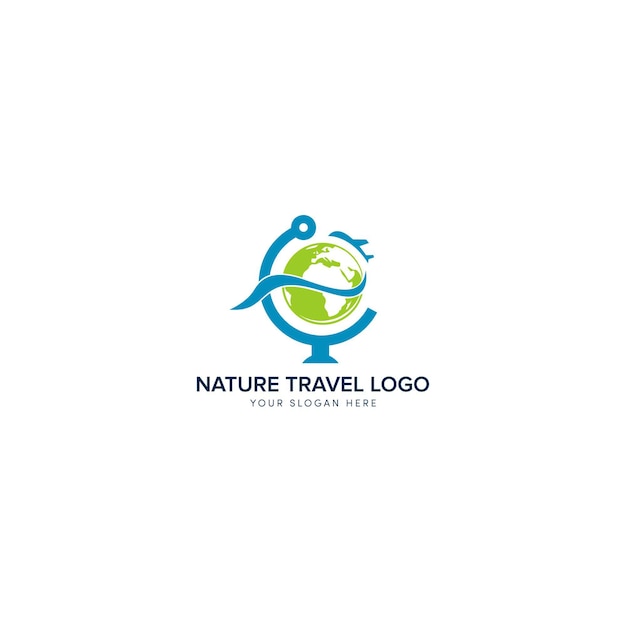 nature travel logo design green world and plane logo