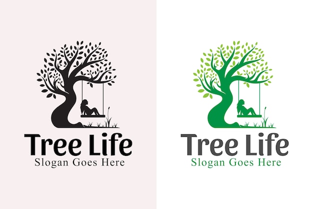 Nature tree of life logo design inspiration. tree care and people design with black version