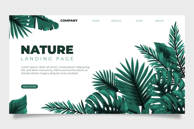 Nature and tropical leaves landing page