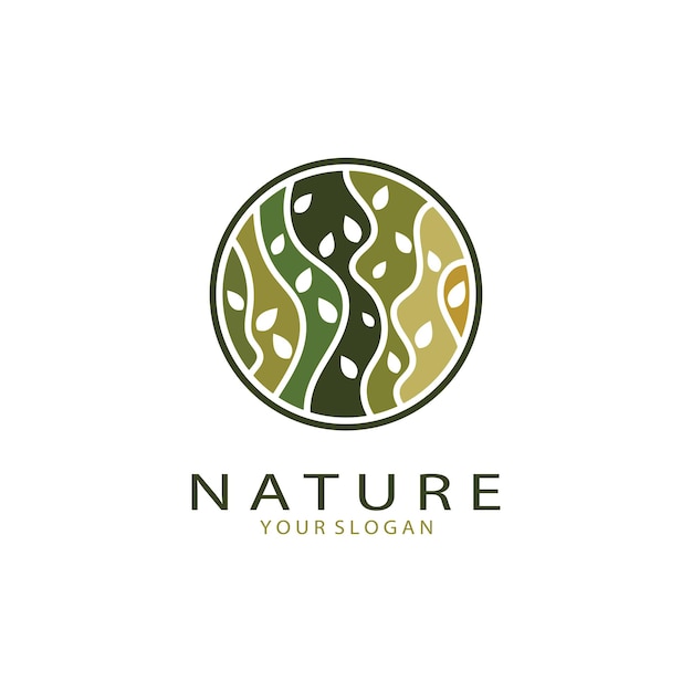 Nature vector logo with trees rivers seas mountains business emblems travel badges ecological health