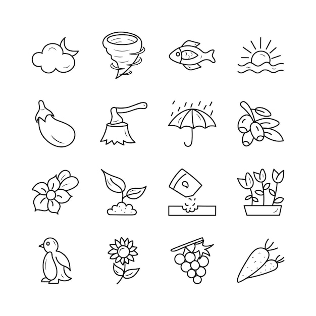 Nature vector outline hand Draw icon set 2