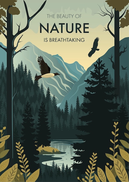 Nature with mountains and forest cover vector