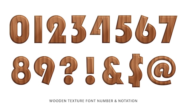 Nature wooden texture font number and notation