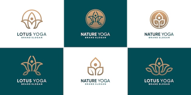 Nature yoga logo collection with unique concept Premium Vector