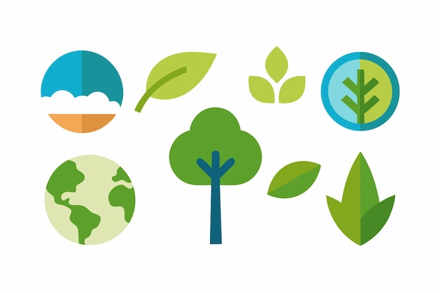 NatureFriendly Icons Trees Leaves Earth Symbols Vector Illustration