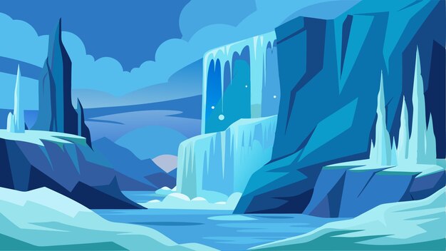 Vector natures frozen art a majestic waterfall turned into a frozen wonder a testament to the power of the cold