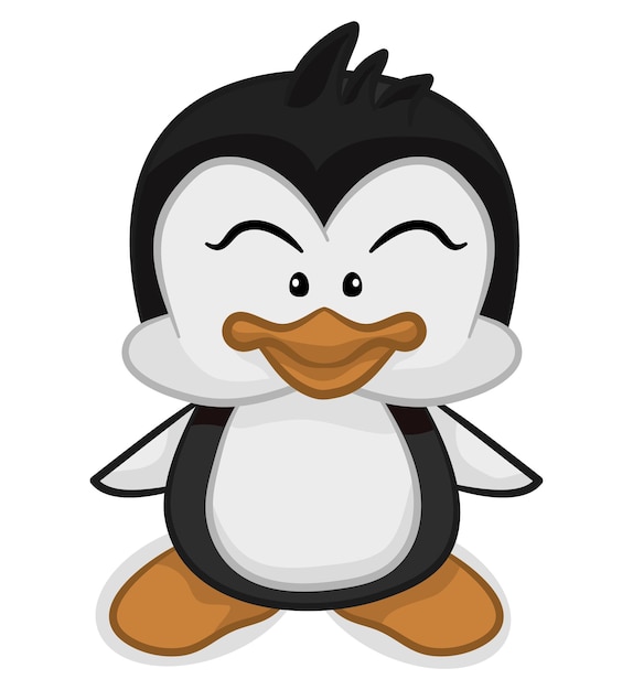 Vector naughty baby penguin facing front isolated white background, flat color