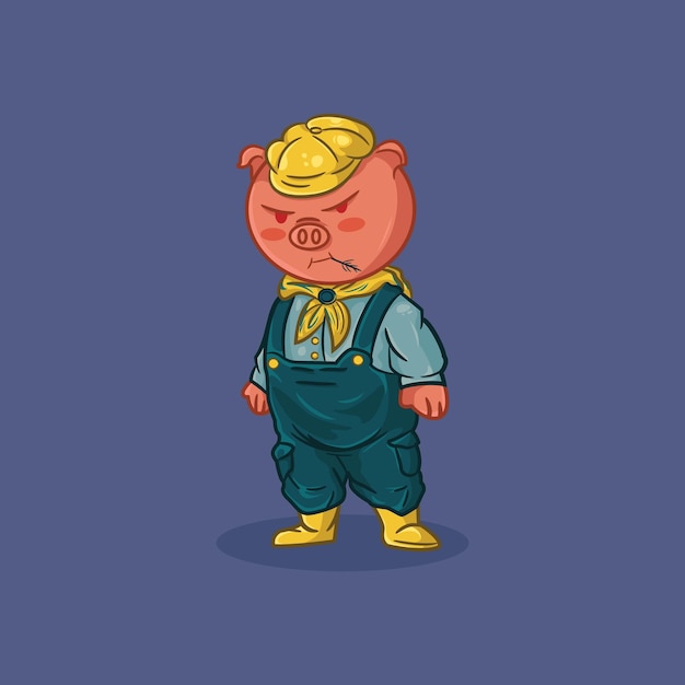 Naughty cute pig with yellow hat Cartoon vector icon illustration flat cartoon style