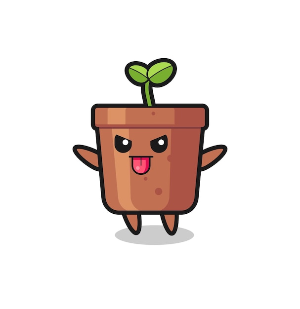 Naughty plant pot character in mocking pose , cute style design for t shirt, sticker, logo element