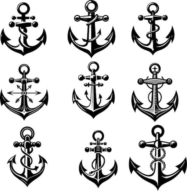 Nautical anchor silhouette vector style with a white background