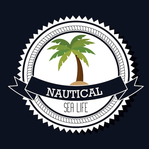 Vector nautical frame with tree palm