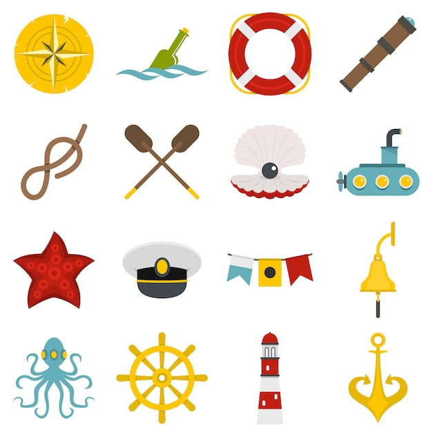 Nautical icons set in flat style