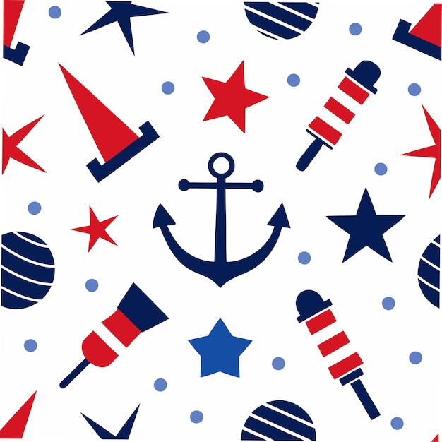 Vector nautical patriotic seamless patterns ships anchors compasses and stars