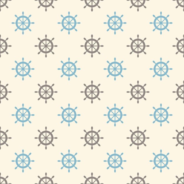 Nautical seamless pattern with geometric ship wheels