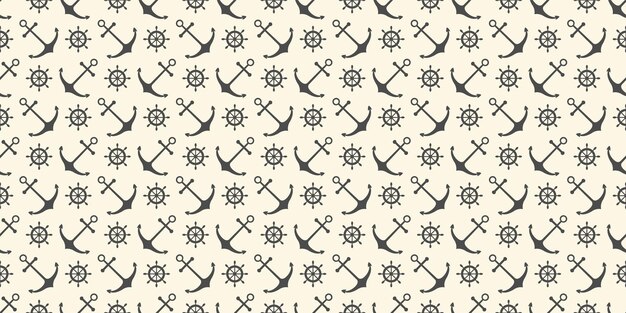 Nautical seamless pattern with ship wheels and anchors