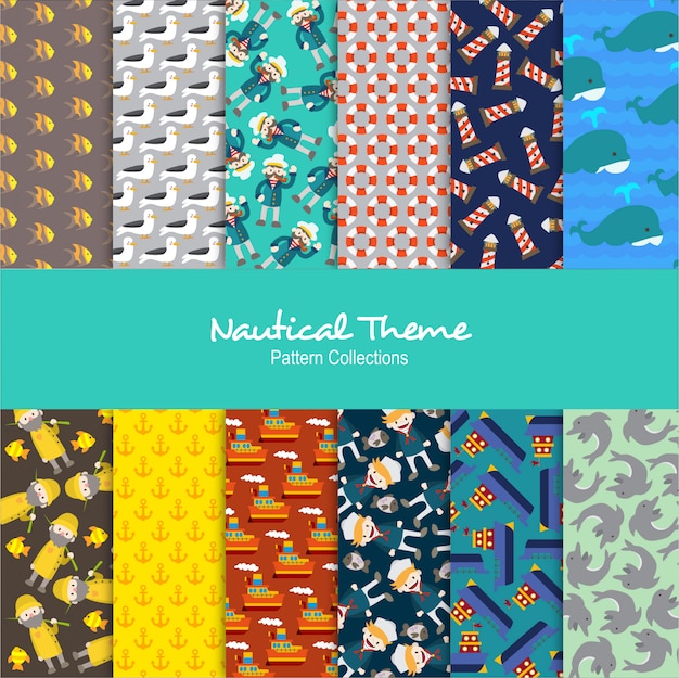 Nautical Theme Patterns Set