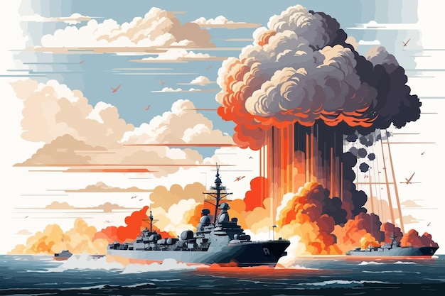 naval invasion nuclear bombing illustration