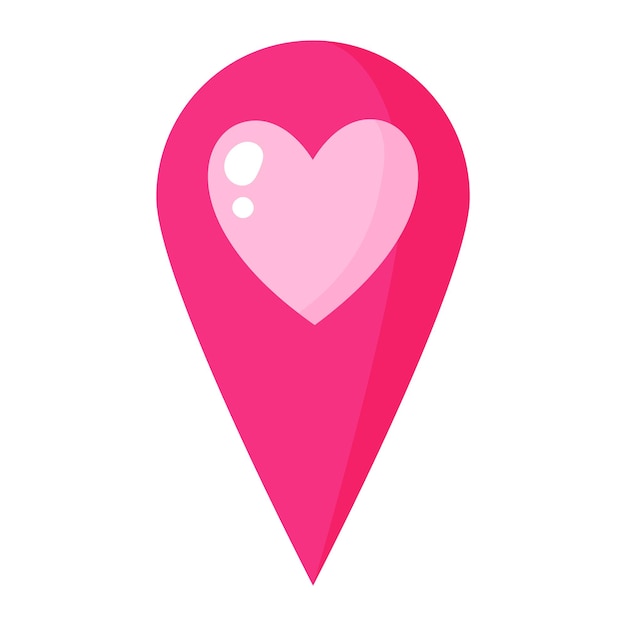 Navigation geotag or pin with heart. Wedding and valentine day concept.