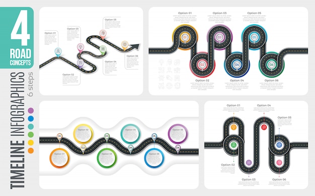 Navigation map 6 steps timeline infographic