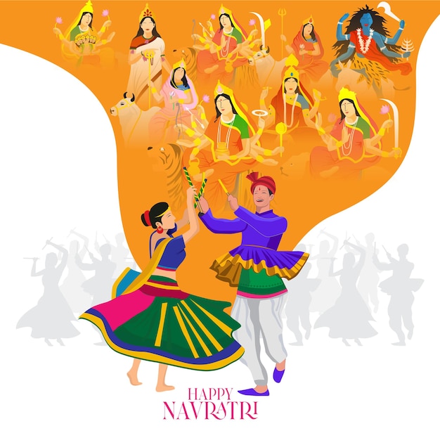 Navratri Couple Playing Garba Goddess