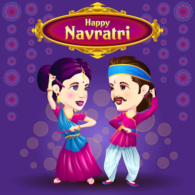 Navratri greetings with dandiya dancers