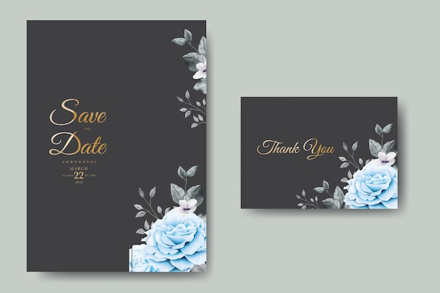 Navy blue floral happy wedding invitation templates