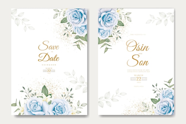 Navy Blue Floral Wedding Invitation Card