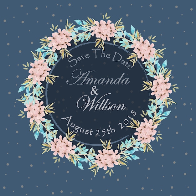 Navy Blue Floral Wedding Invitation