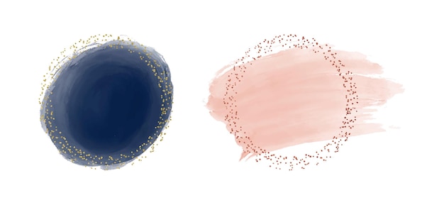 Navy blue and pink watercolor splashes with round glitter confetti frames