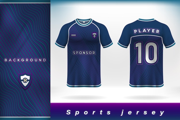 Navy blue sports jersey template design wavy line pattern