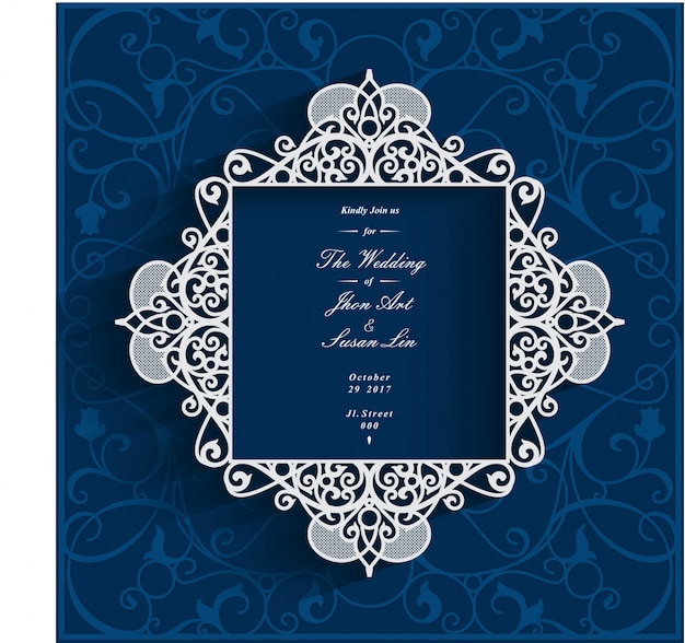 Navy Blue Wedding Invitation Card Vector Frame