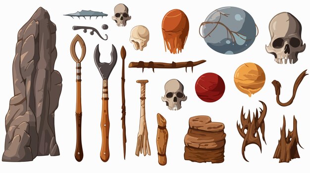 Vector neanderthals cave weapons and tools collection