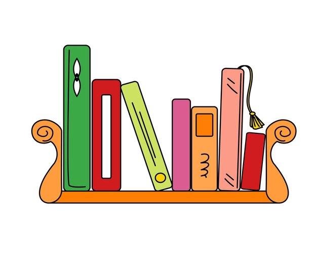 Neat bookshelf with various colorful books doodle