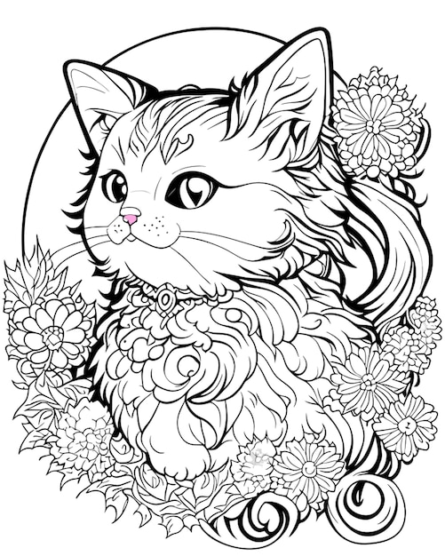 nebelung cat kids coloring page white background highest quality vector illustration