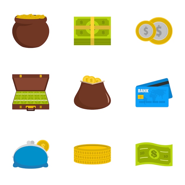 Necessary financing icon set, flat style