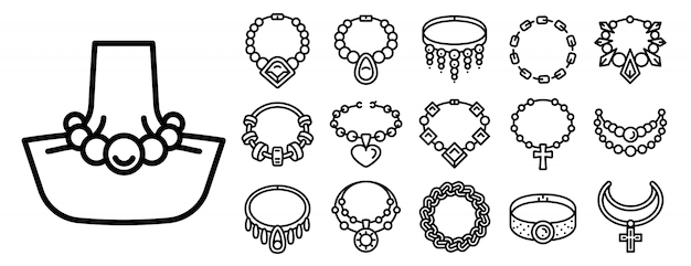 Necklace icon set, outline style