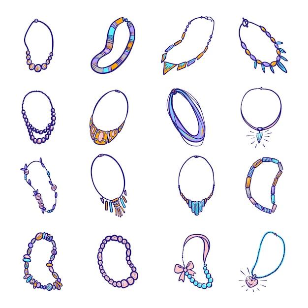 Necklace icon set