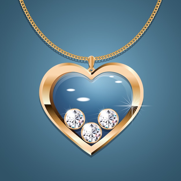 Necklace with heart pendant on a gold chain.