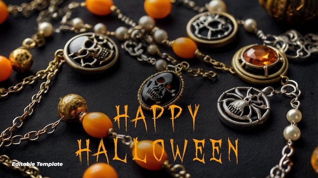 Vector a necklace with a skull on it that says happy halloween