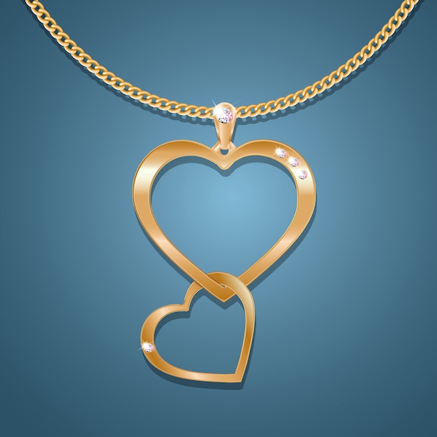 Necklace with a two heart pendant on a gold chain