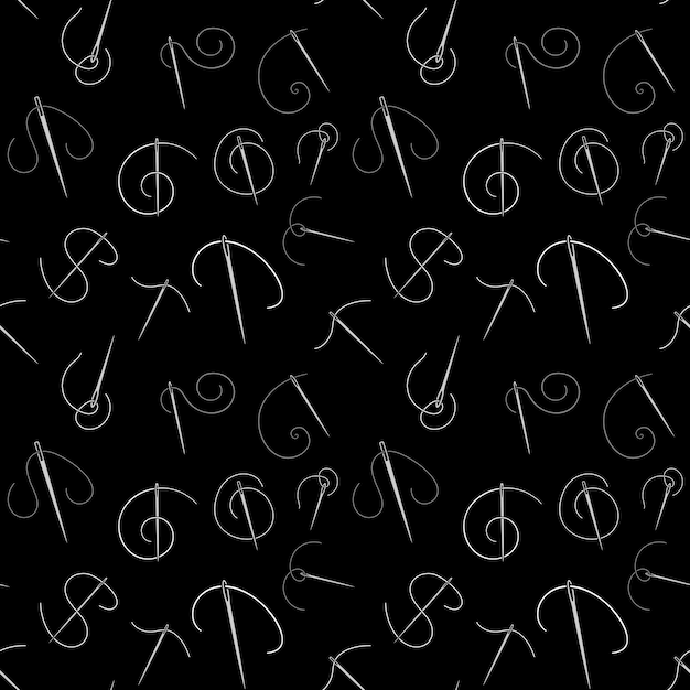 Needle for Sewing vector Tailoring dark seamless pattern