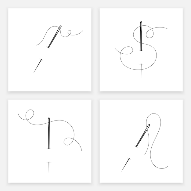 Needle and thread silhouette icon set vector illustration tailor logo with needle symbol and curvy