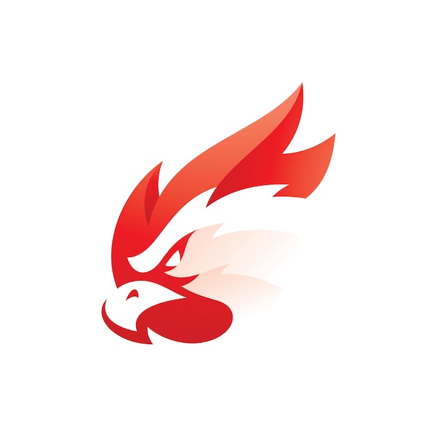 Negative space bird head and red fire flame logo design phoenix or eagle falcon hawk vector icon