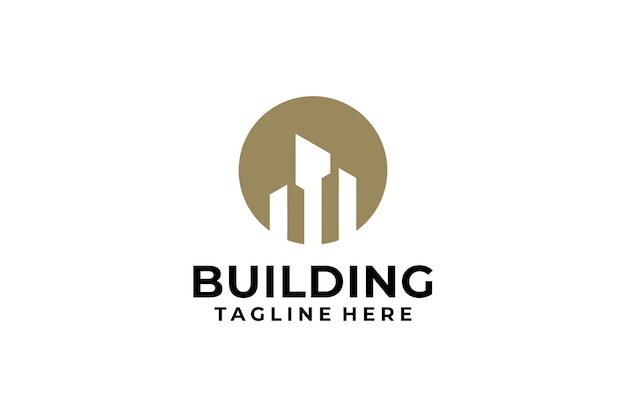 Negative space building logo design icon