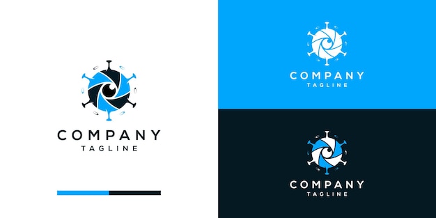 negative space cameralens with virus logo design vector