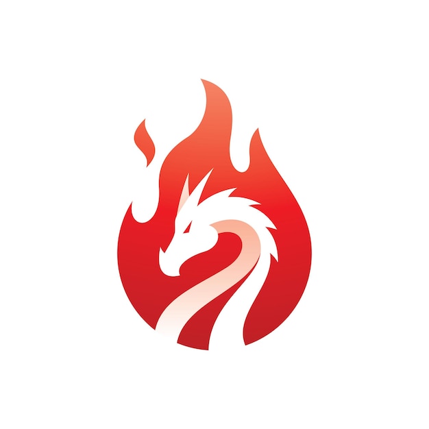 Negative space dragon fire illustration with transparent gradient color fire and dragon logo vector